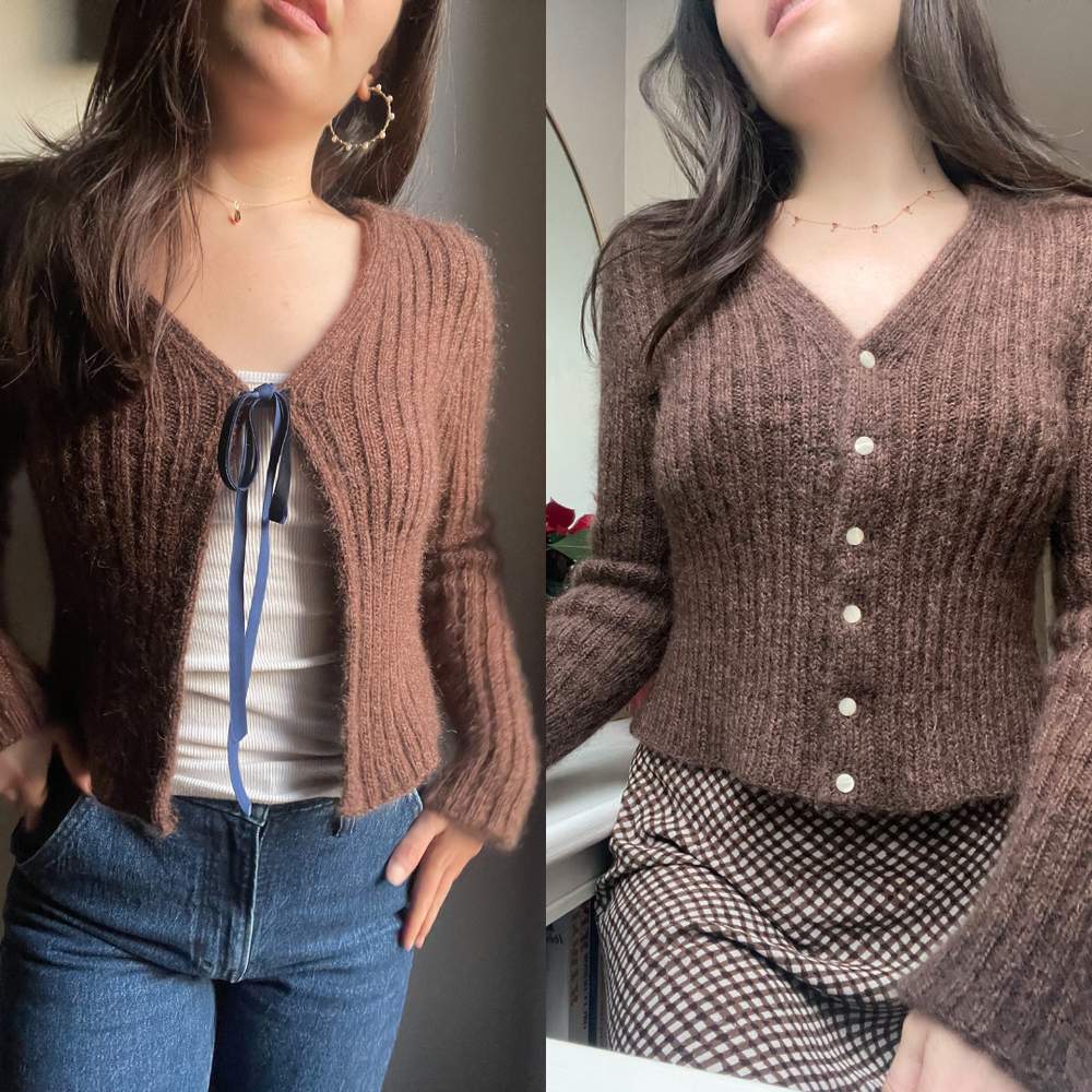 Deuxieme Cardigan ribbed v-neck knitting pattern